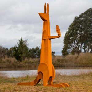 Jimmy Rix kangaroo and honeyeater Sculpture on the Farm Dungog
